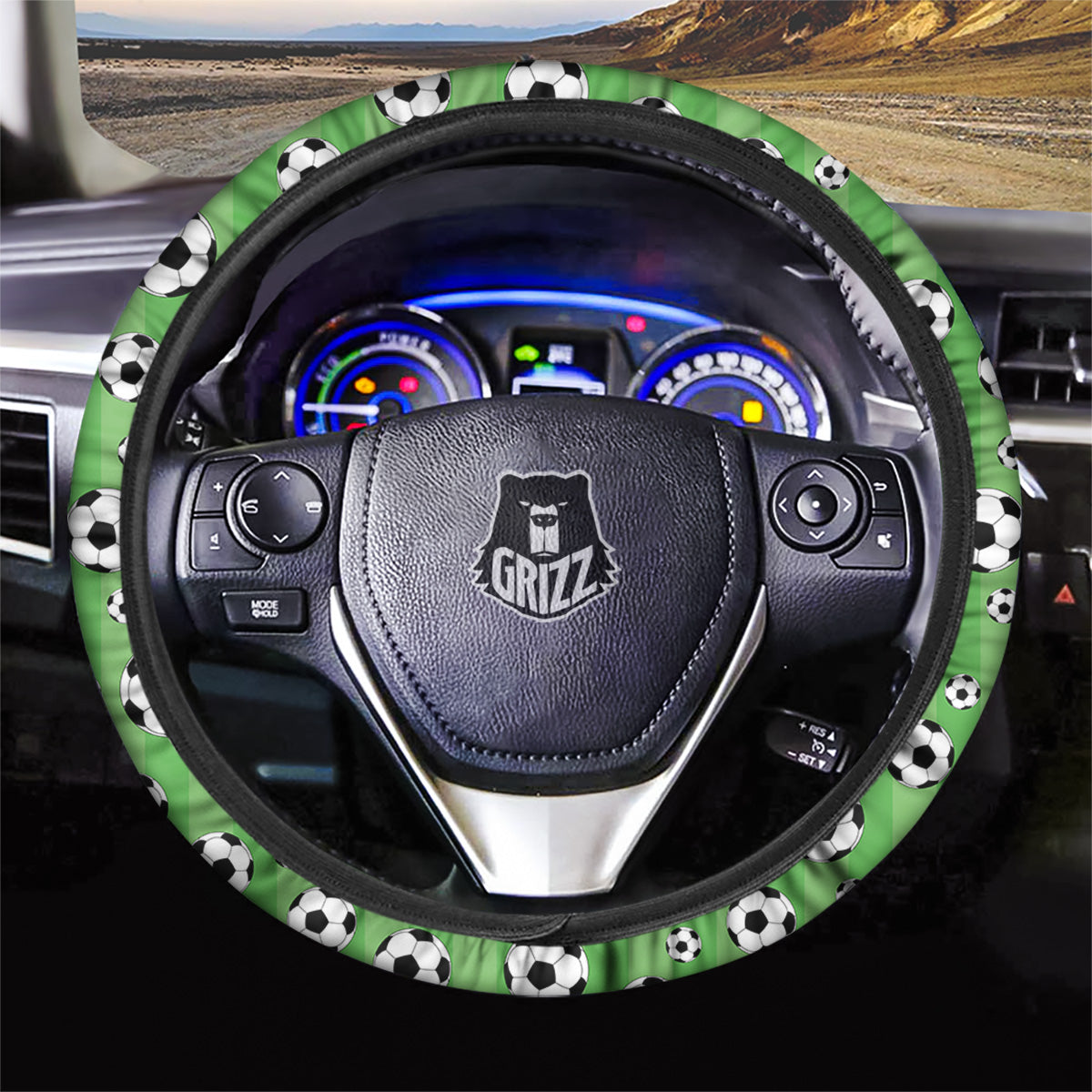 Striped Green Football Print Pattern Car Steering Wheel Cover-grizzshop