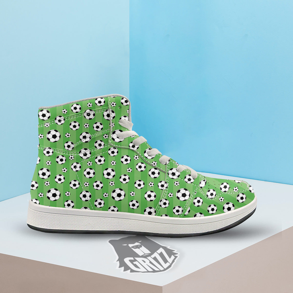 Striped Green Football Print Pattern High Top Sneakers-grizzshop