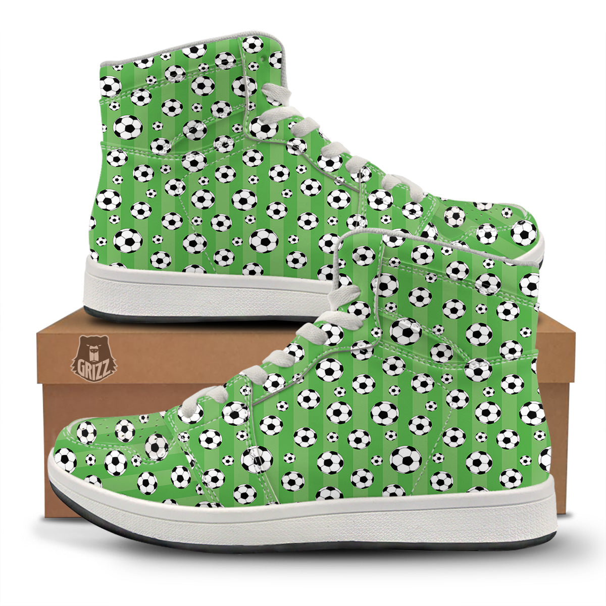 Striped Green Football Print Pattern High Top Sneakers-grizzshop