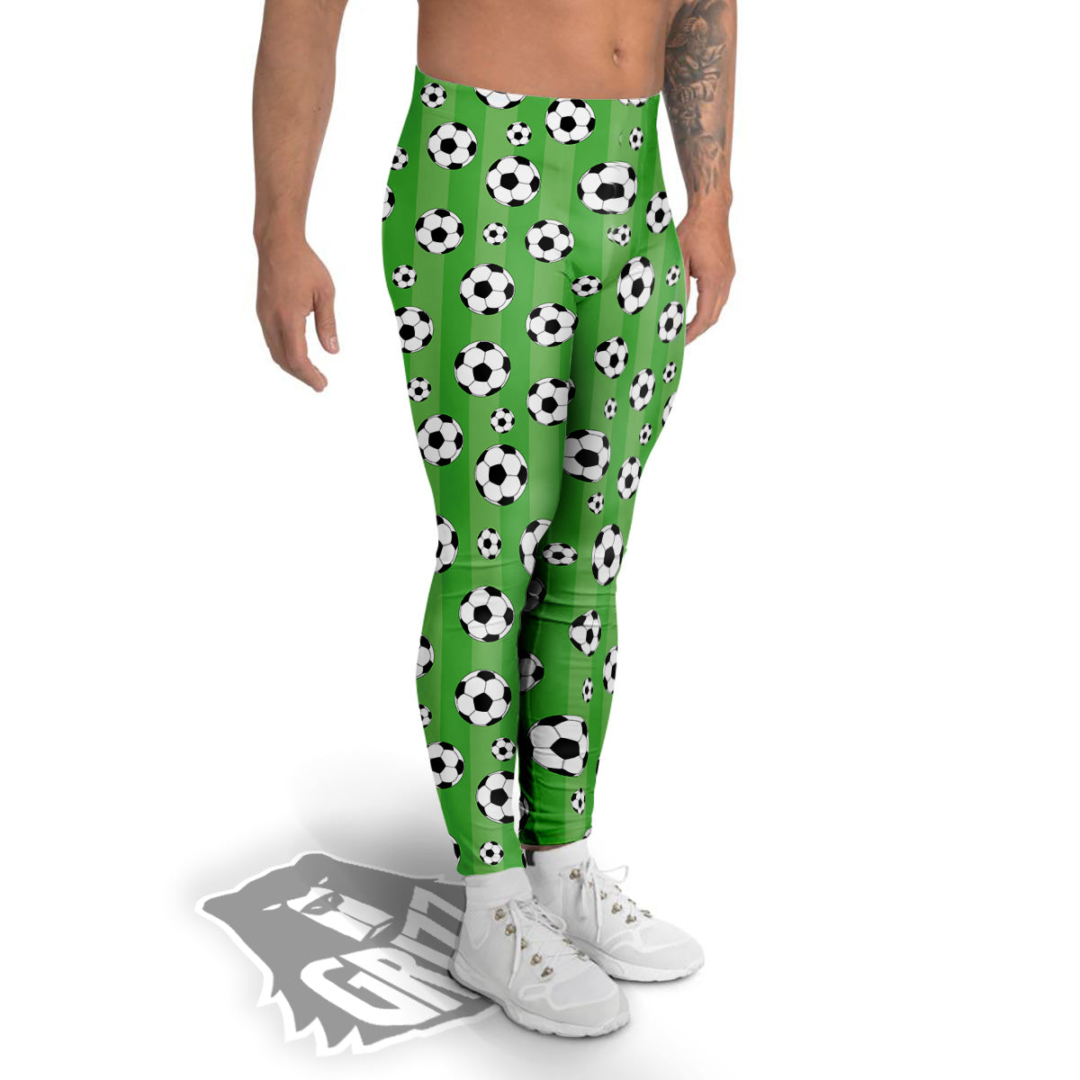 Striped Green Football Print Pattern Men's Leggings-grizzshop