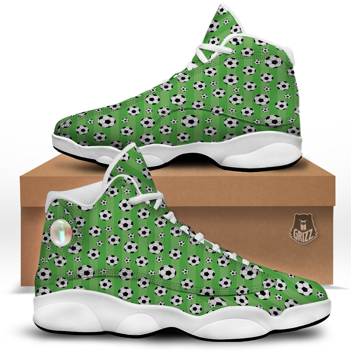 Striped Green Football Print Pattern White Basketball Shoes-grizzshop