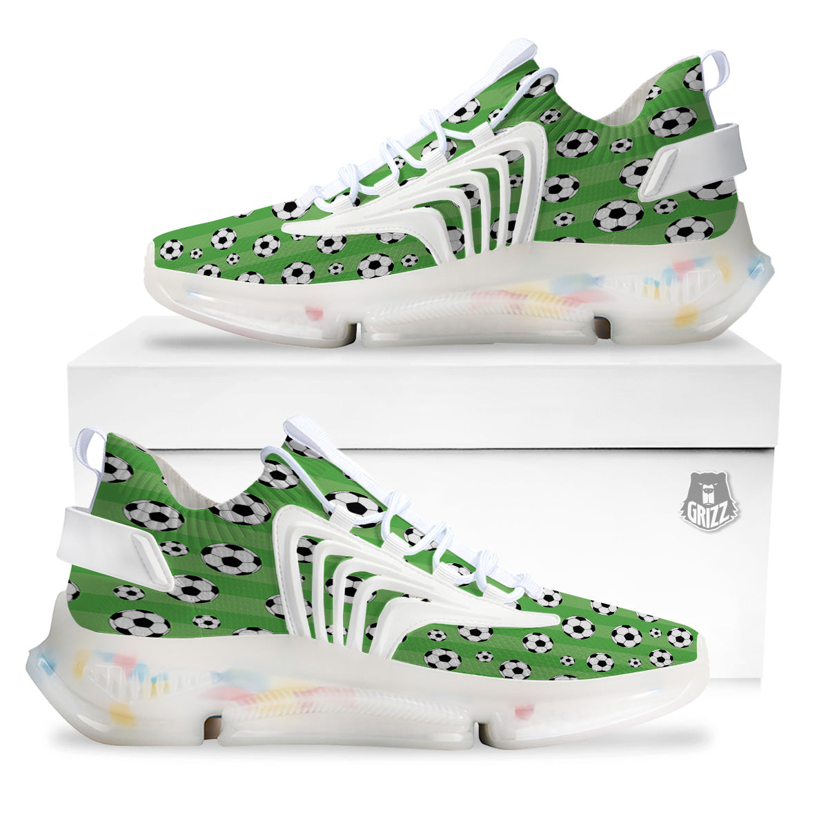 Striped Green Football Print Pattern White Gym Shoes-grizzshop