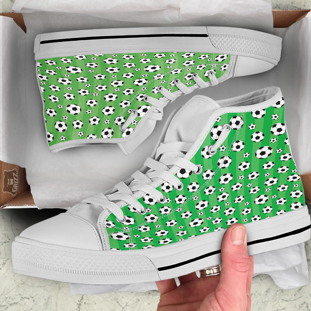 Striped Green Football Print Pattern White High Top Shoes-grizzshop