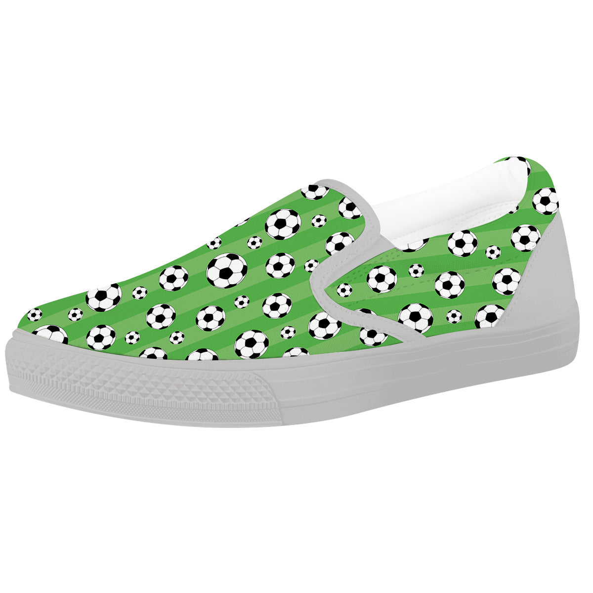 Striped Green Football Print Pattern White Slip On Shoes-grizzshop