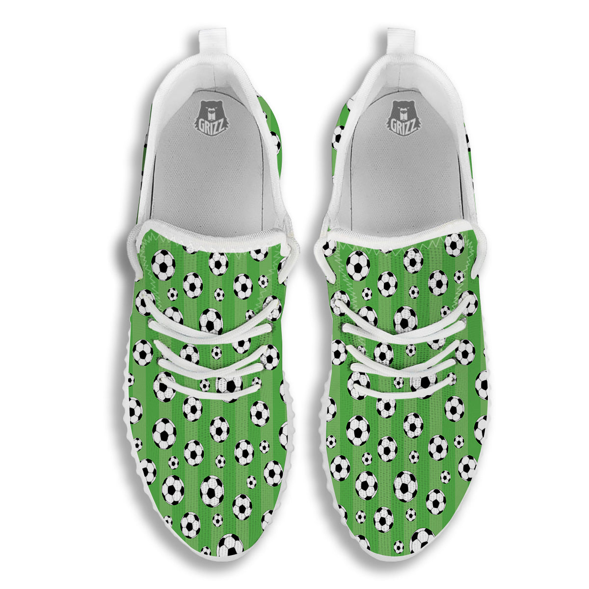 Striped Green Football Print Pattern White Walking Shoes-grizzshop