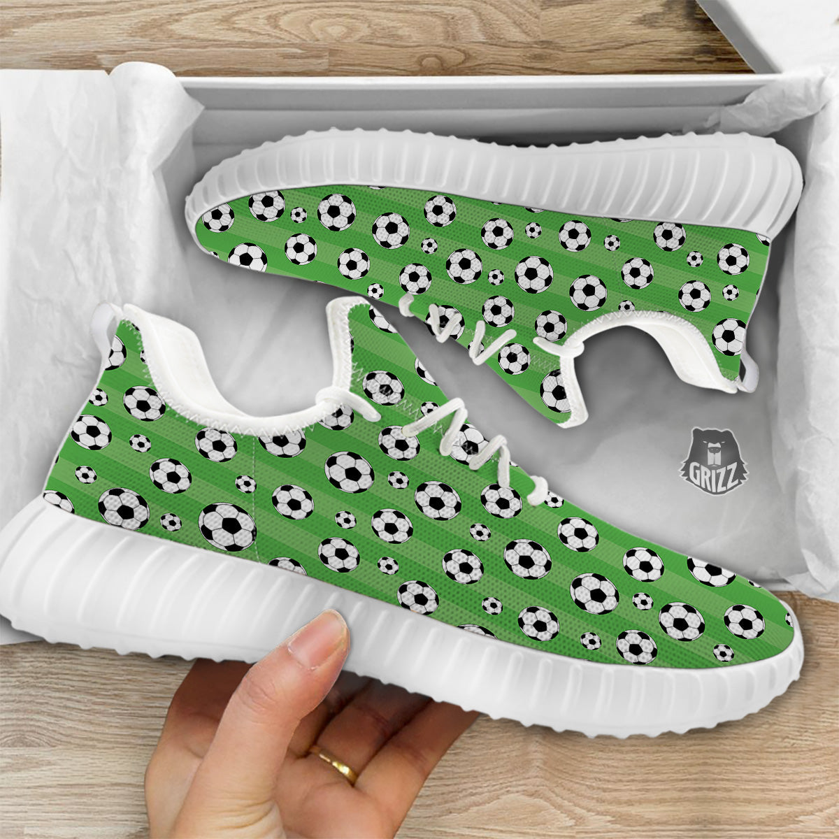 Striped Green Football Print Pattern White Walking Shoes-grizzshop