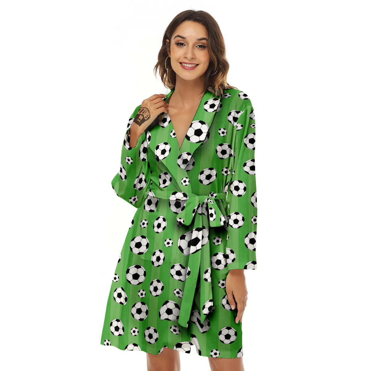 Striped Green Football Print Pattern Women's Robe-grizzshop