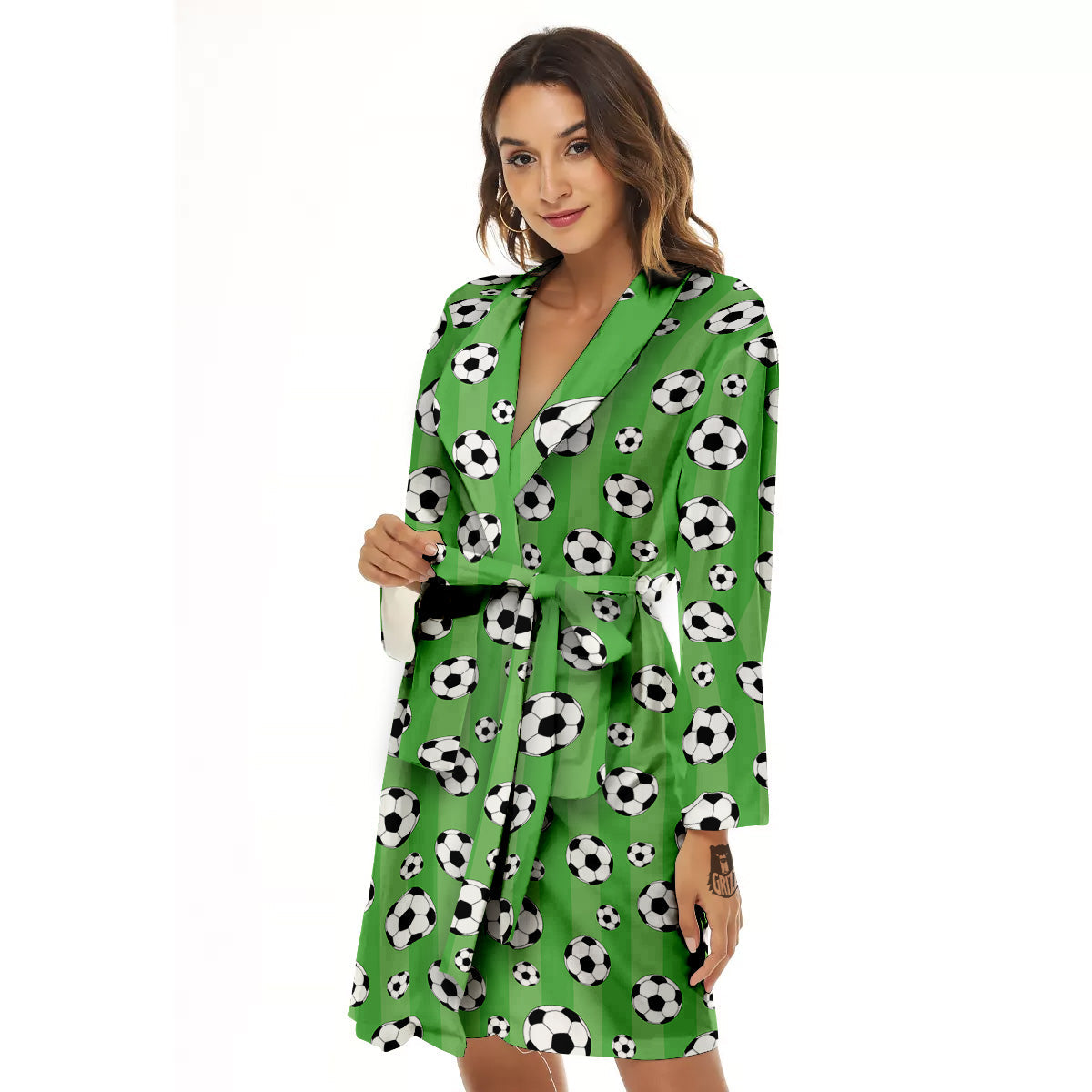 Striped Green Football Print Pattern Women's Robe-grizzshop