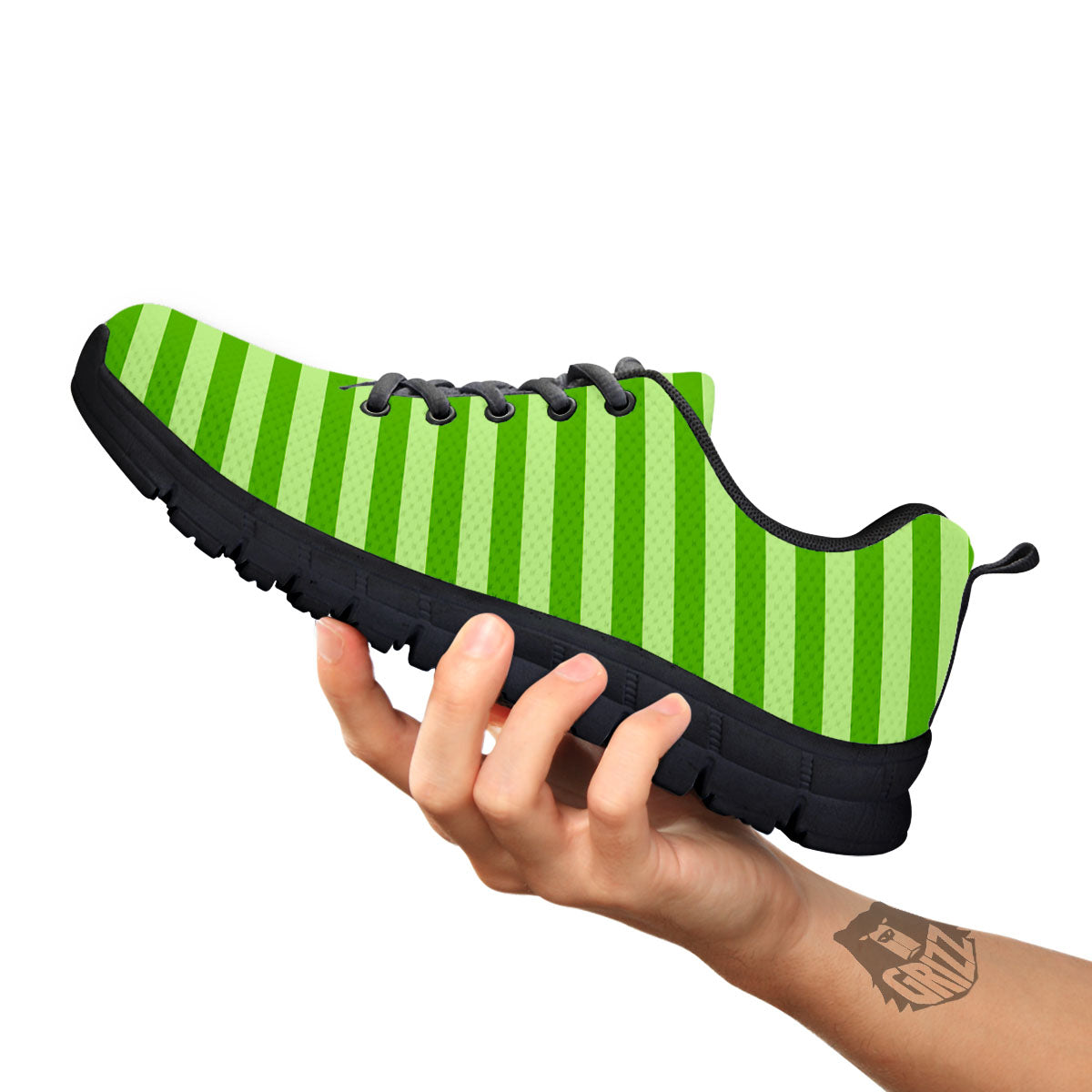 Striped Green Print Pattern Black Sneaker-grizzshop