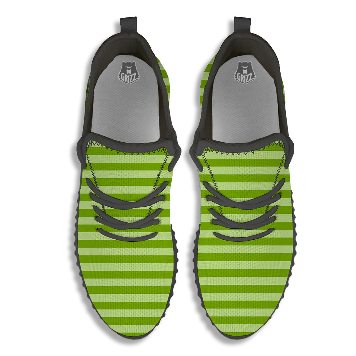 Striped Green Print Pattern Black Walking Shoes-grizzshop