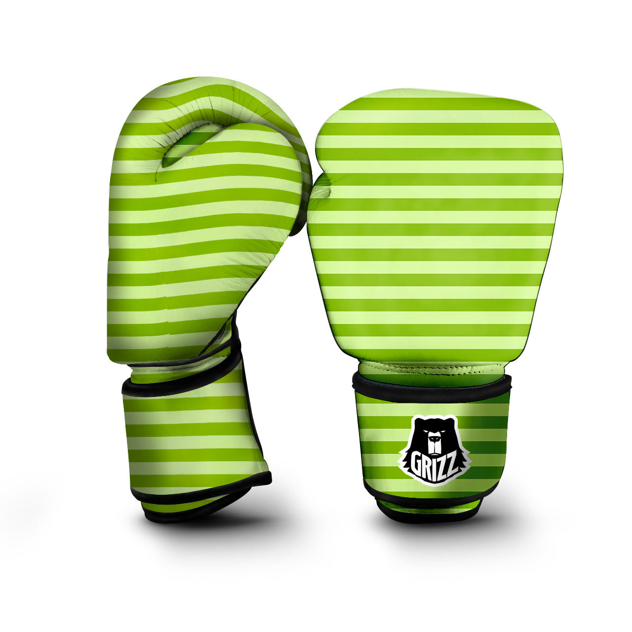Striped Green Print Pattern Boxing Gloves-grizzshop