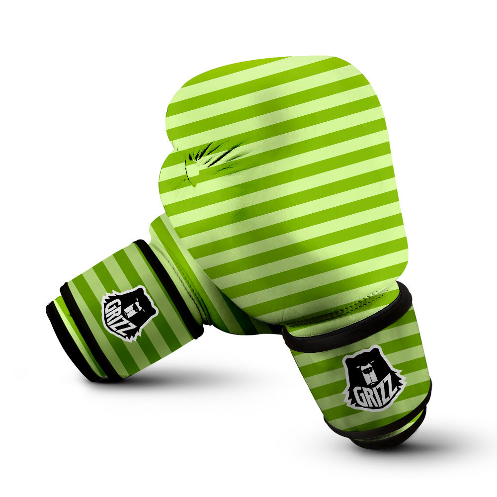 Striped Green Print Pattern Boxing Gloves-grizzshop
