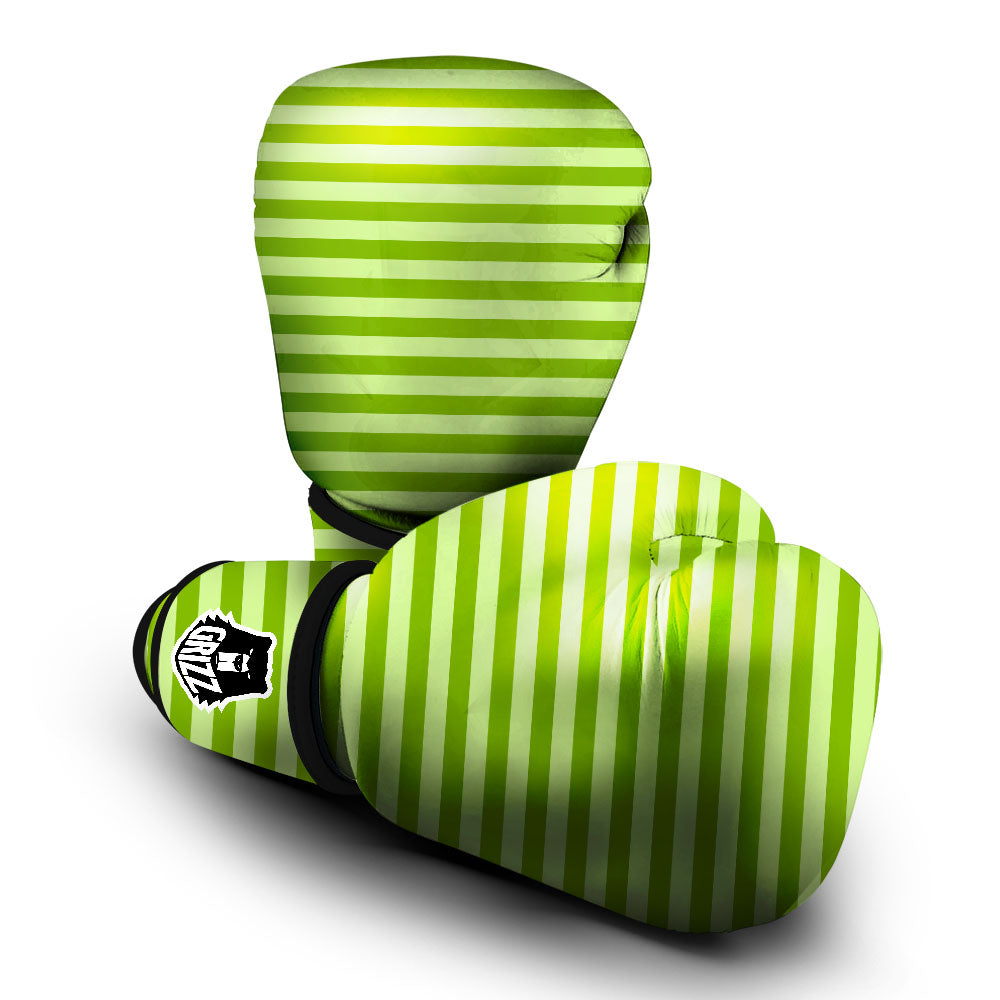 Striped Green Print Pattern Boxing Gloves-grizzshop