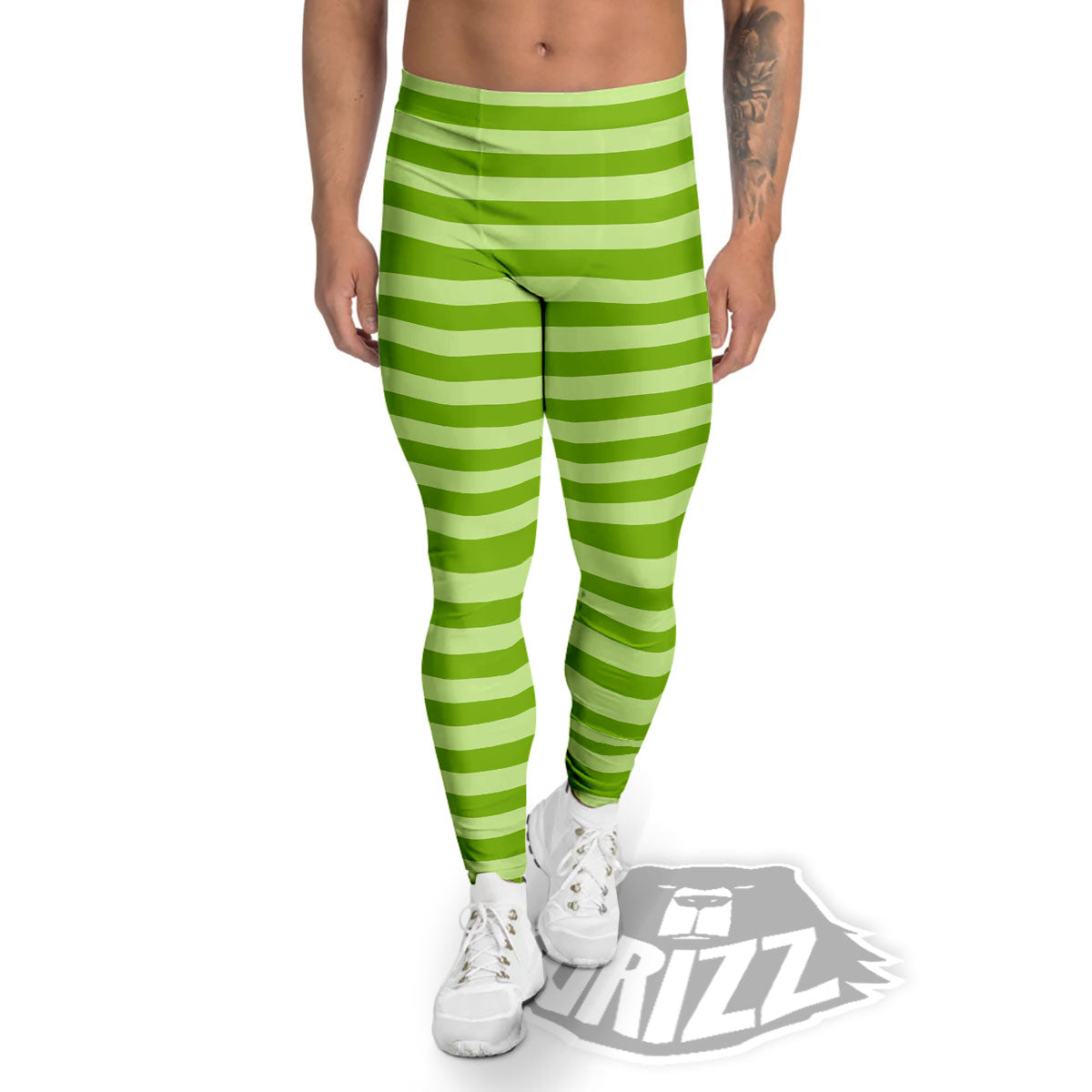 Striped Green Print Pattern Men's Leggings-grizzshop