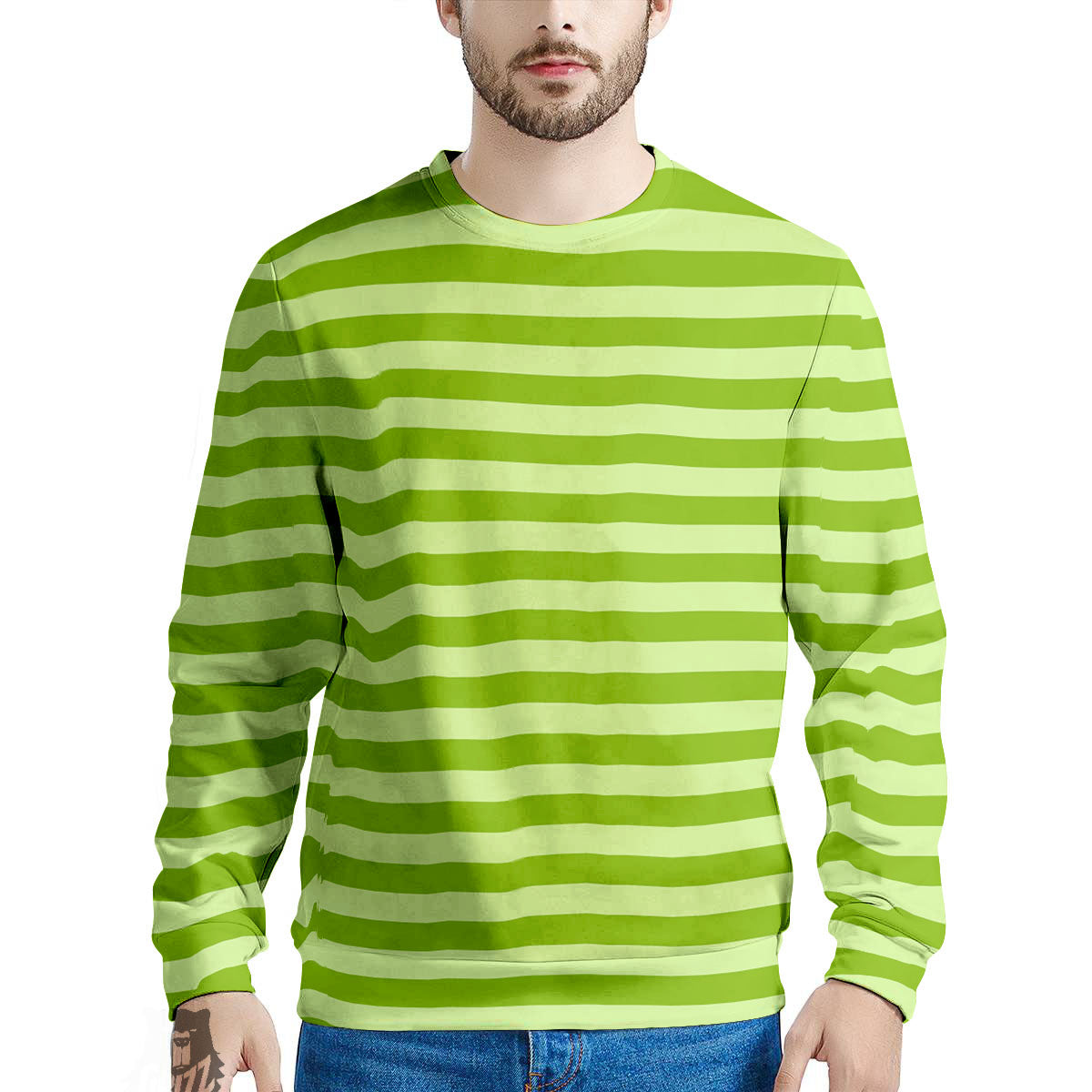 Striped Green Print Pattern Men's Sweatshirt-grizzshop