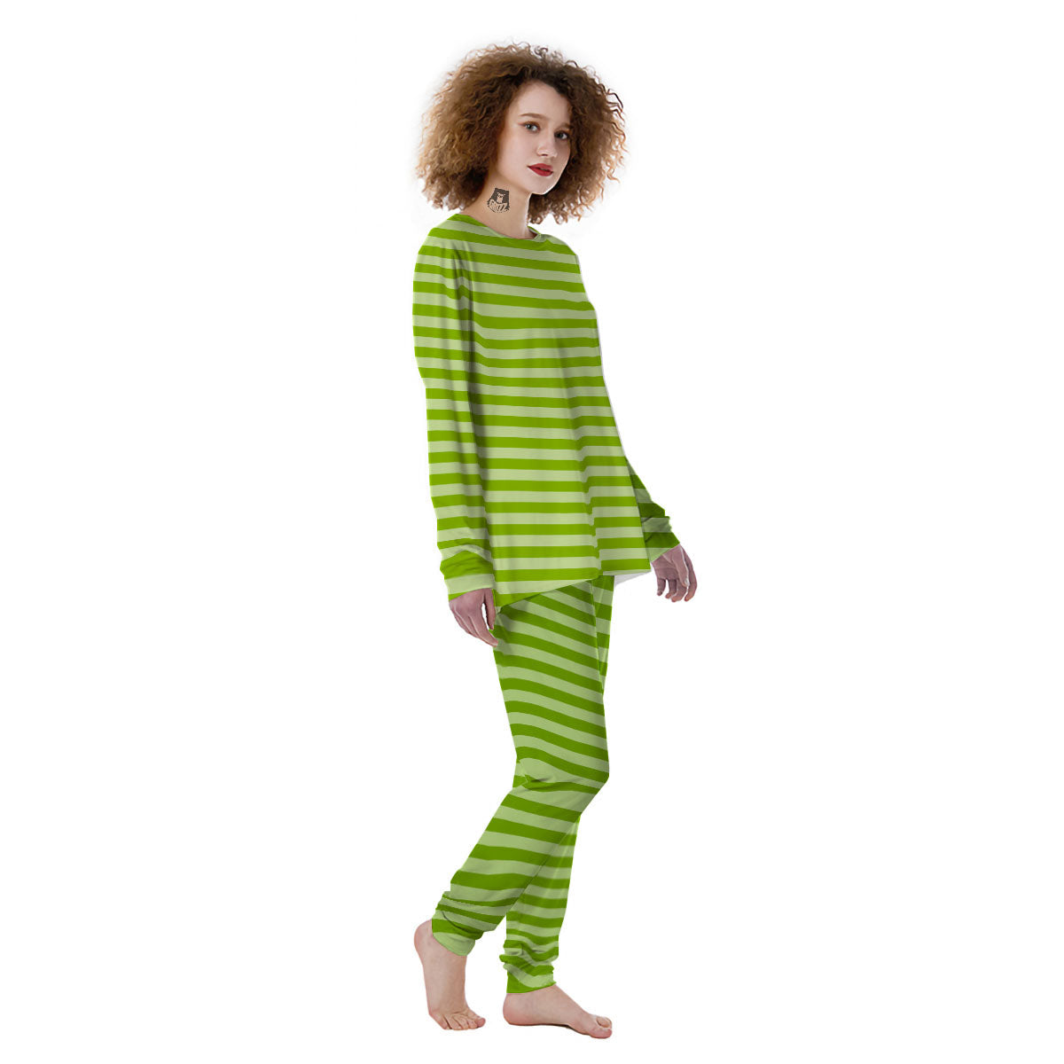 Striped Green Print Pattern Women's Pajamas-grizzshop
