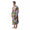 Striped Hibiscus And Pineapple Print Men's Robe-grizzshop