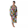 Striped Hibiscus And Pineapple Print Men's Robe-grizzshop