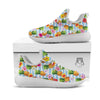 Striped Hibiscus And Pineapple Print White Athletic Shoes-grizzshop