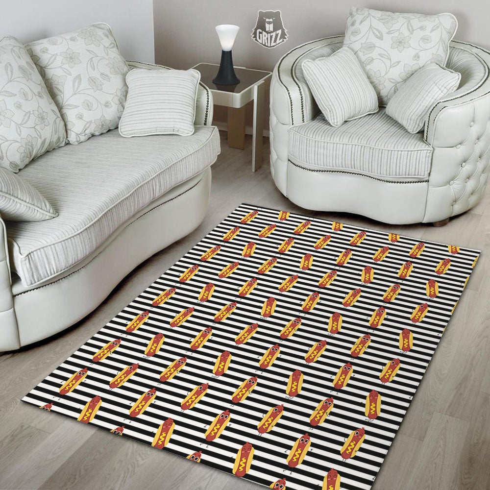 Striped Hot Dog Print Pattern Floor Mat-grizzshop