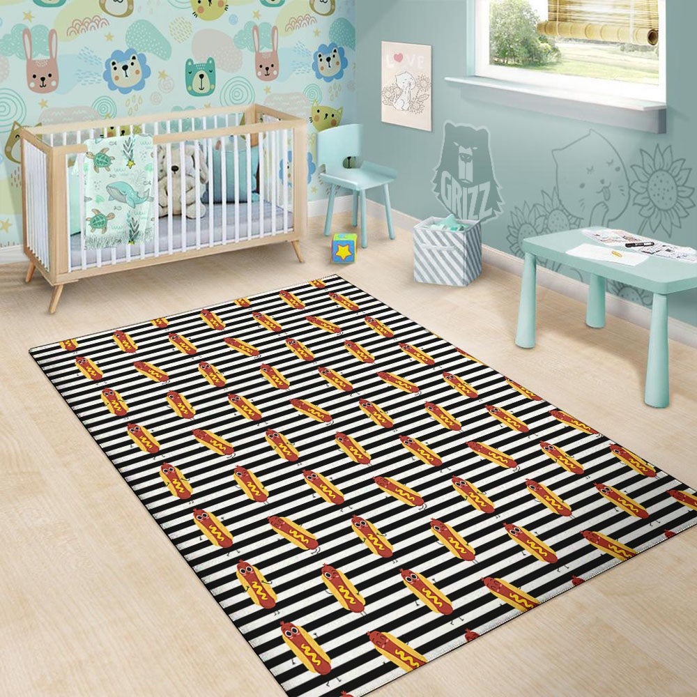 Striped Hot Dog Print Pattern Floor Mat-grizzshop