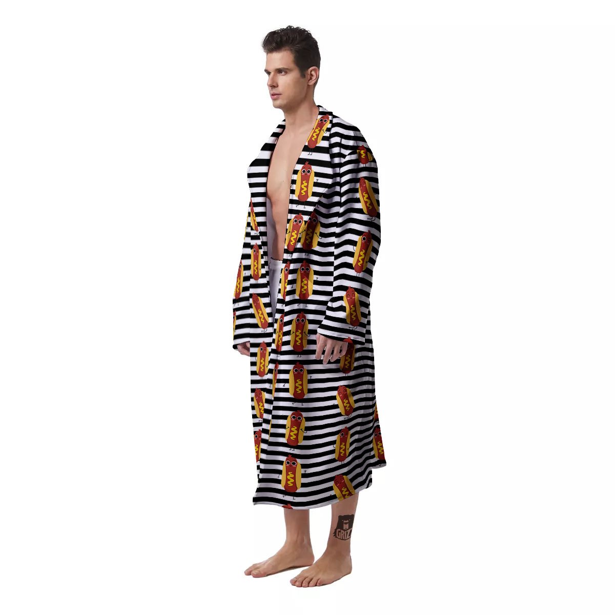 Striped Hot Dog Print Pattern Men's Robe-grizzshop