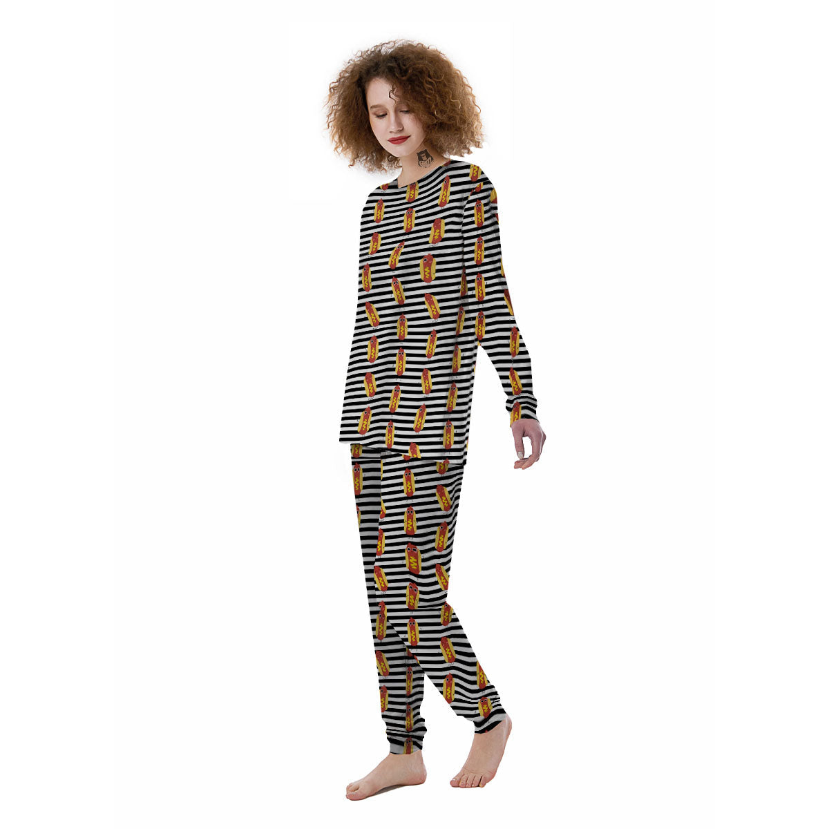 Striped Hot Dog Print Pattern Women's Pajamas-grizzshop