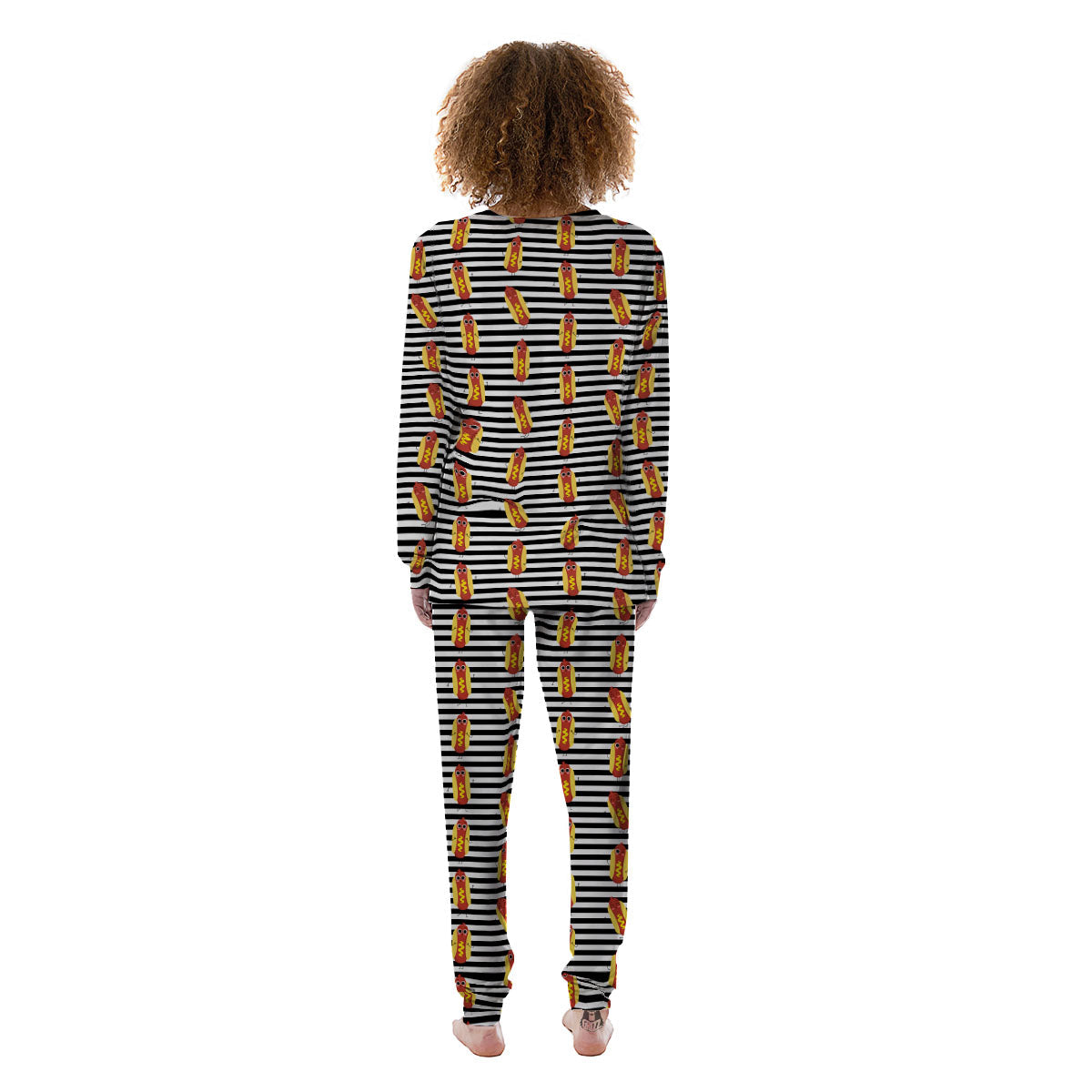 Striped Hot Dog Print Pattern Women's Pajamas-grizzshop