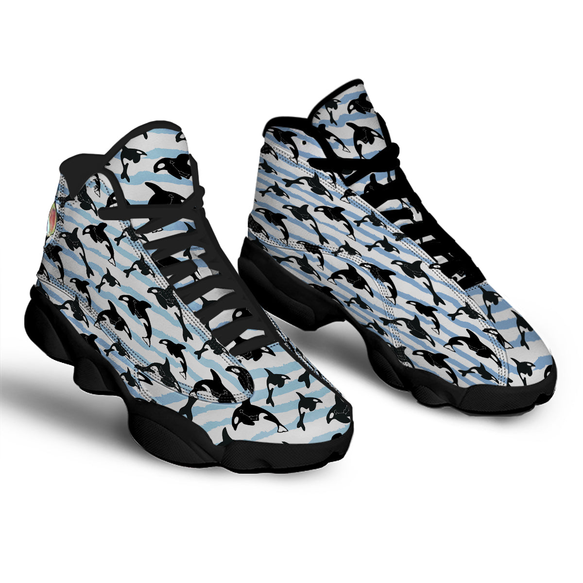 Striped Killer Whale Blue Print Pattern Black Basketball Shoes-grizzshop