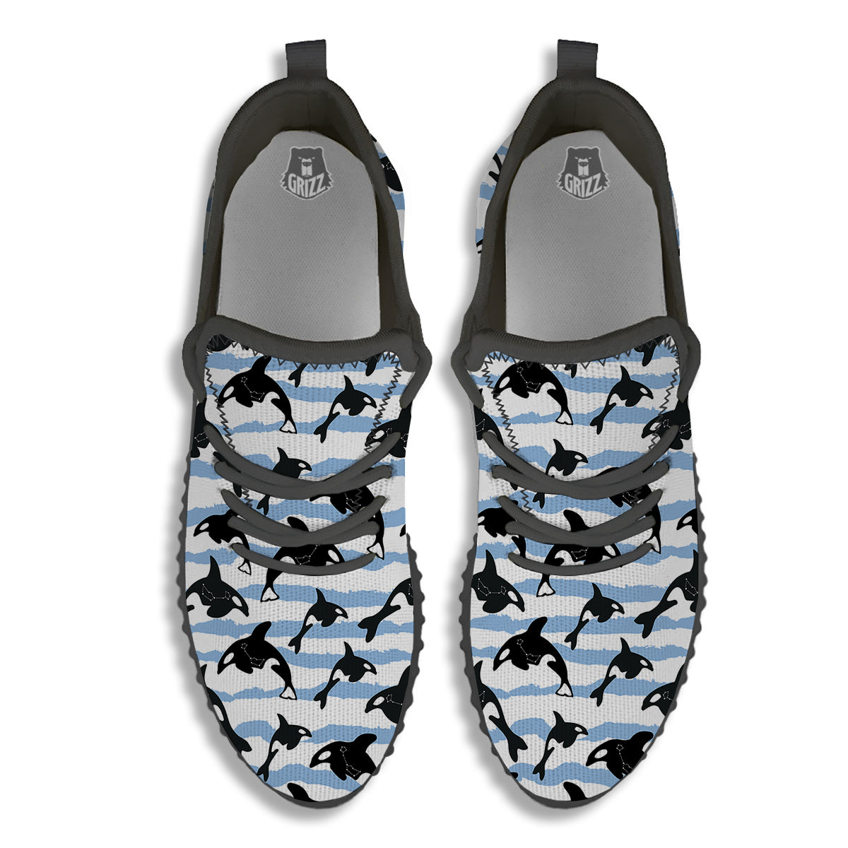 Striped Killer Whale Blue Print Pattern Black Walking Shoes-grizzshop
