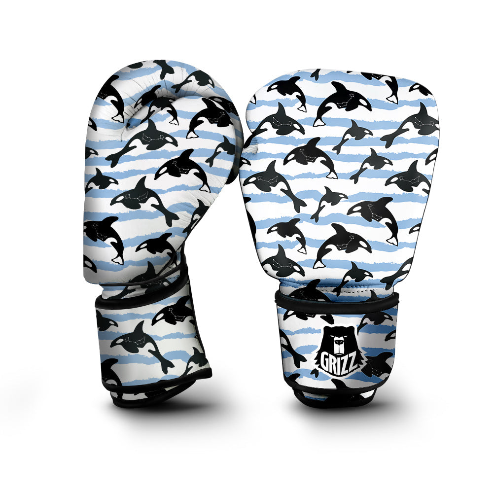 Striped Killer Whale Blue Print Pattern Boxing Gloves-grizzshop