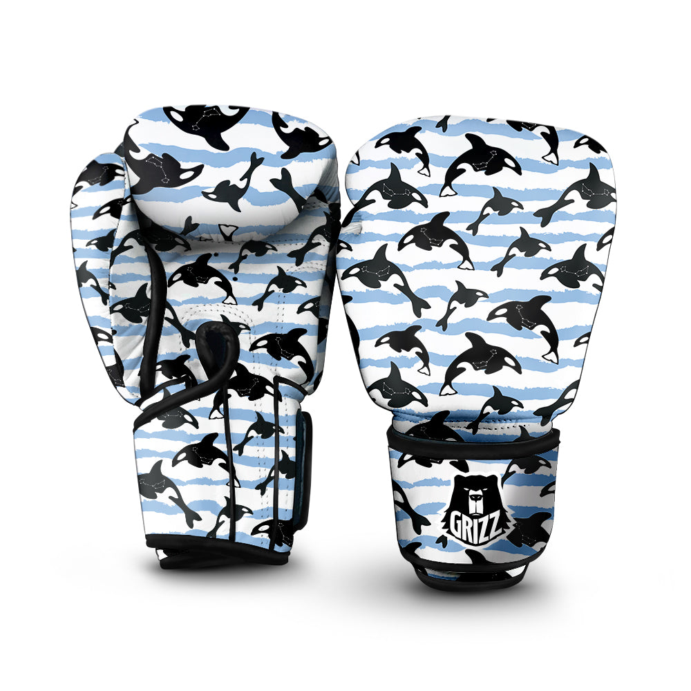 Striped Killer Whale Blue Print Pattern Boxing Gloves-grizzshop