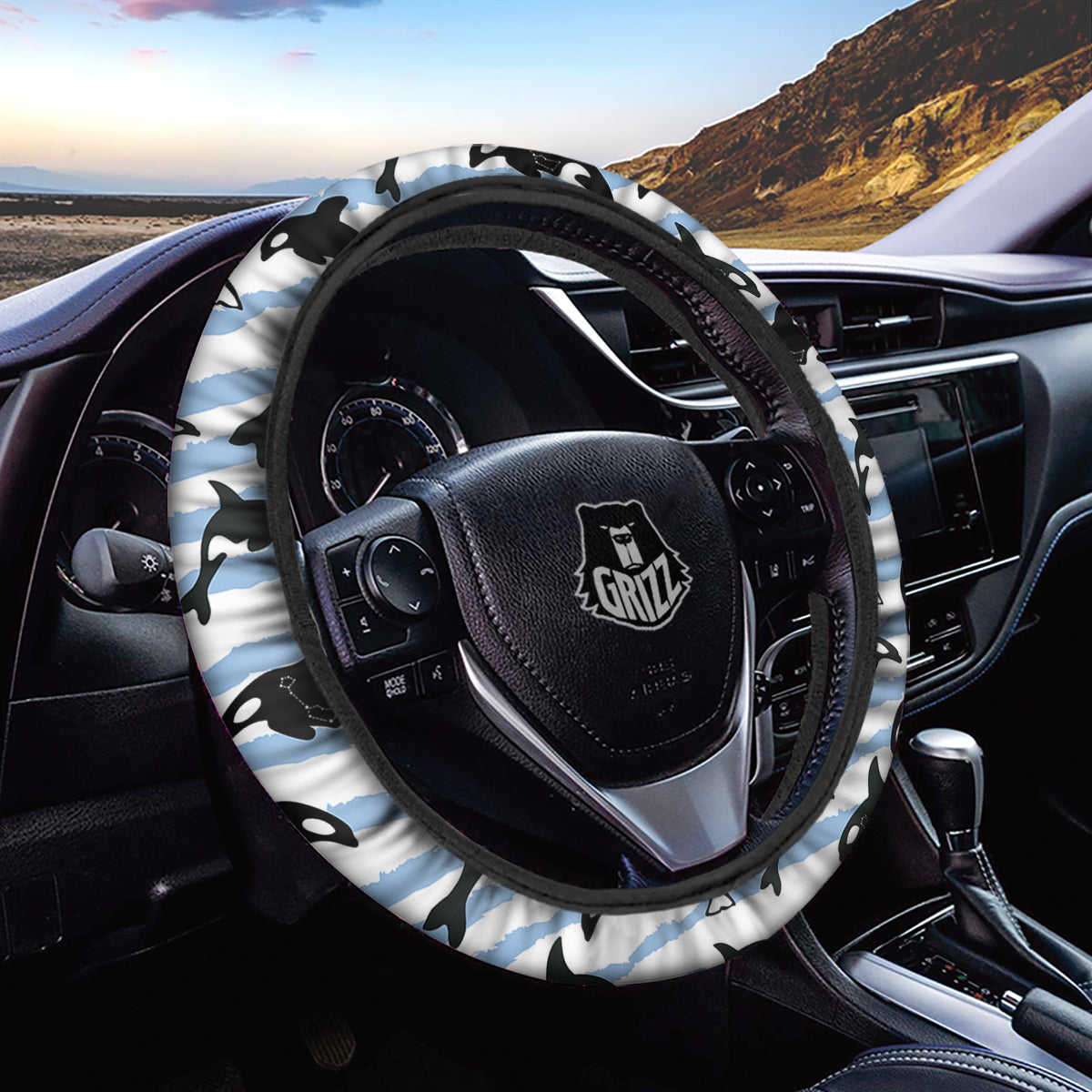 Striped Killer Whale Blue Print Pattern Car Steering Wheel Cover-grizzshop