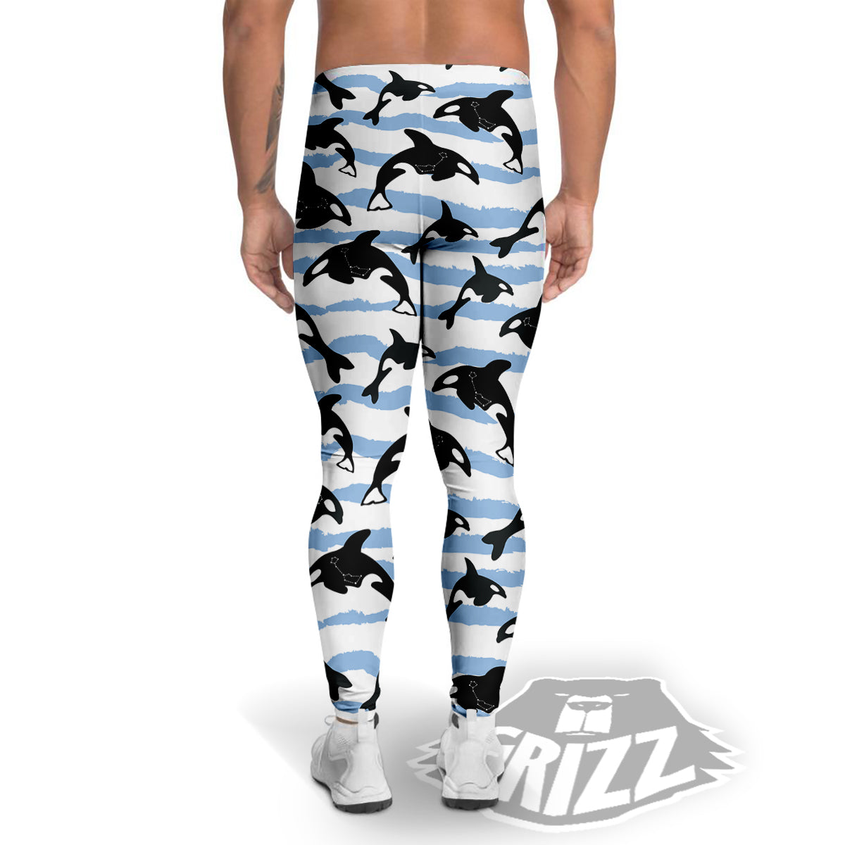 Striped Killer Whale Blue Print Pattern Men's Leggings-grizzshop