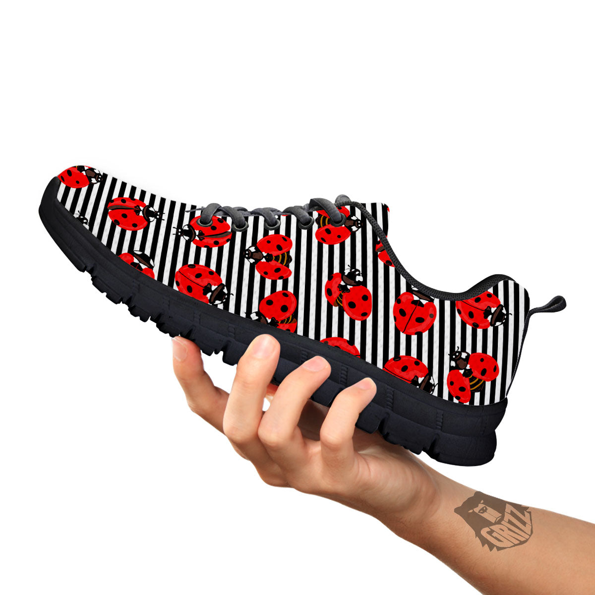 Striped Ladybug Print Pattern Black Sneaker-grizzshop