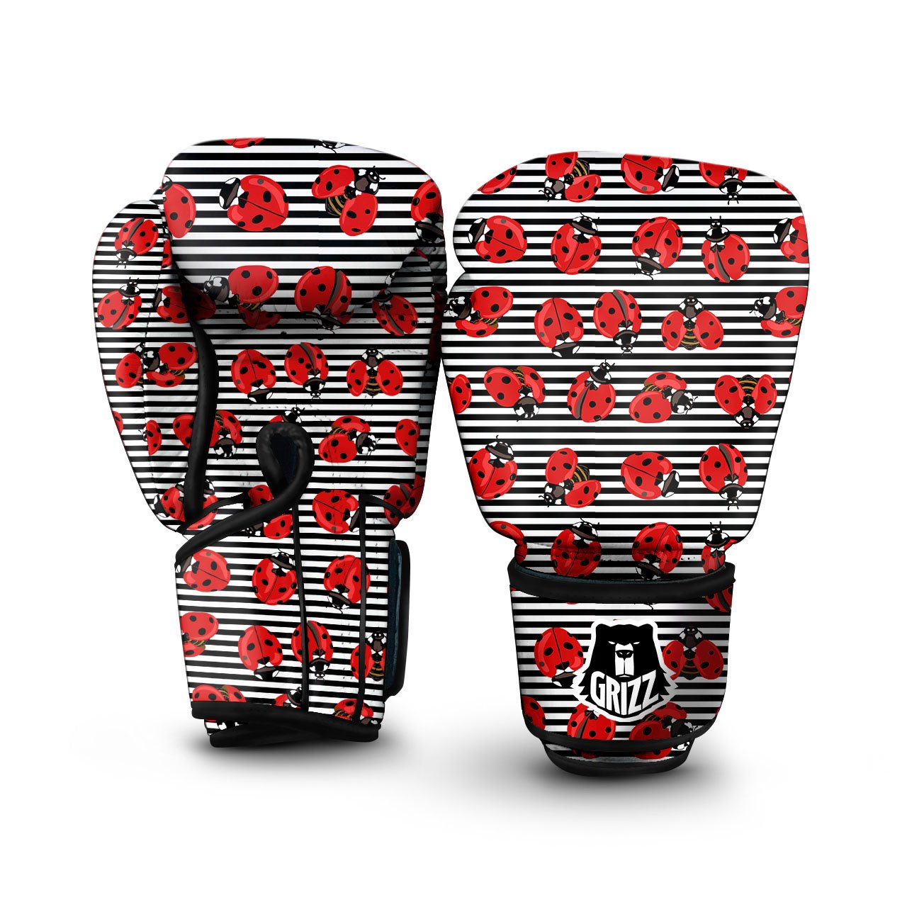 Striped Ladybug Print Pattern Boxing Gloves-grizzshop