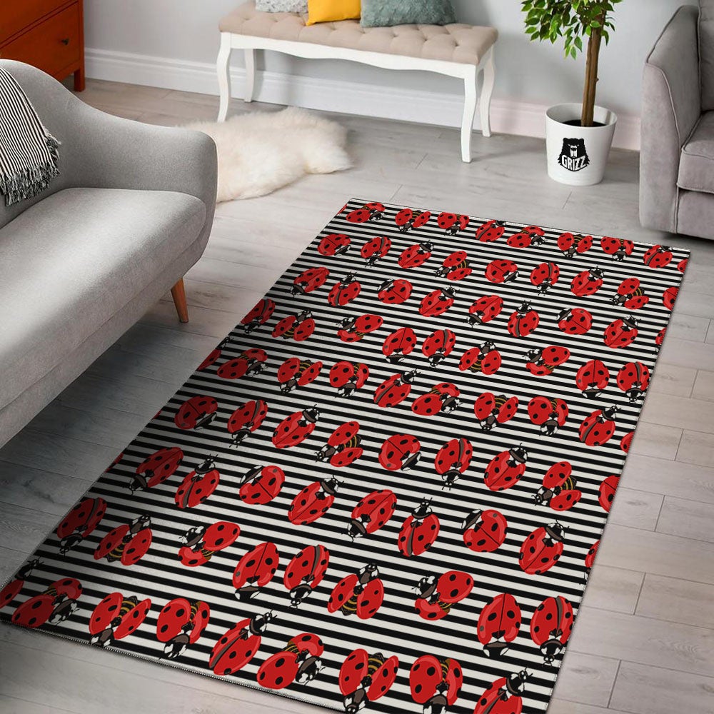 Striped Ladybug Print Pattern Floor Mat-grizzshop