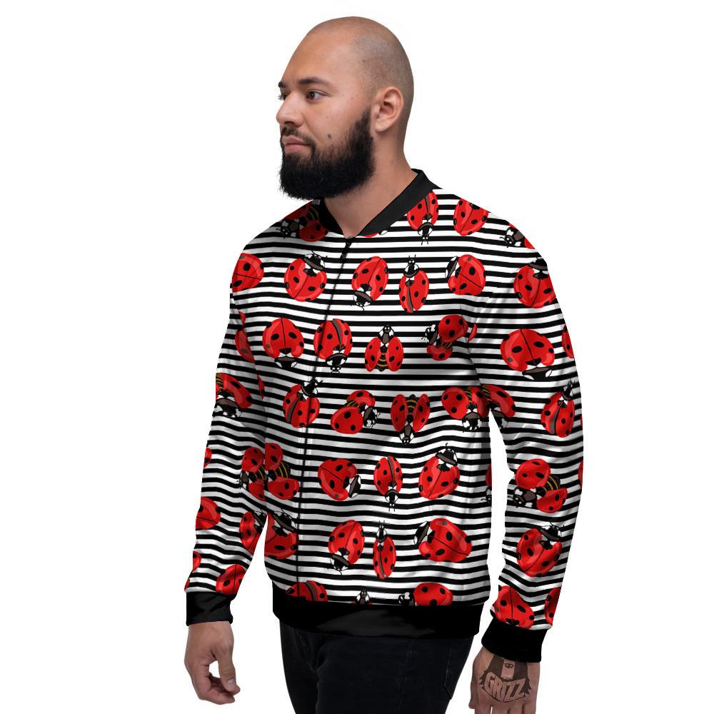 Striped Ladybug Print Pattern Men's Bomber Jacket-grizzshop