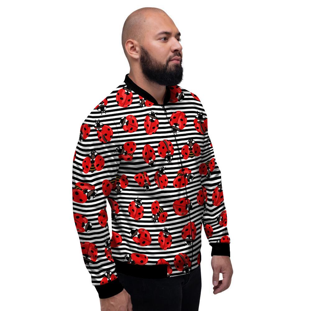 Striped Ladybug Print Pattern Men's Bomber Jacket-grizzshop