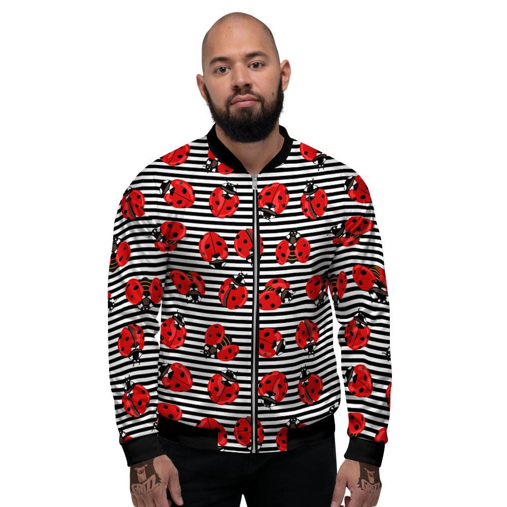 Striped Ladybug Print Pattern Men's Bomber Jacket-grizzshop