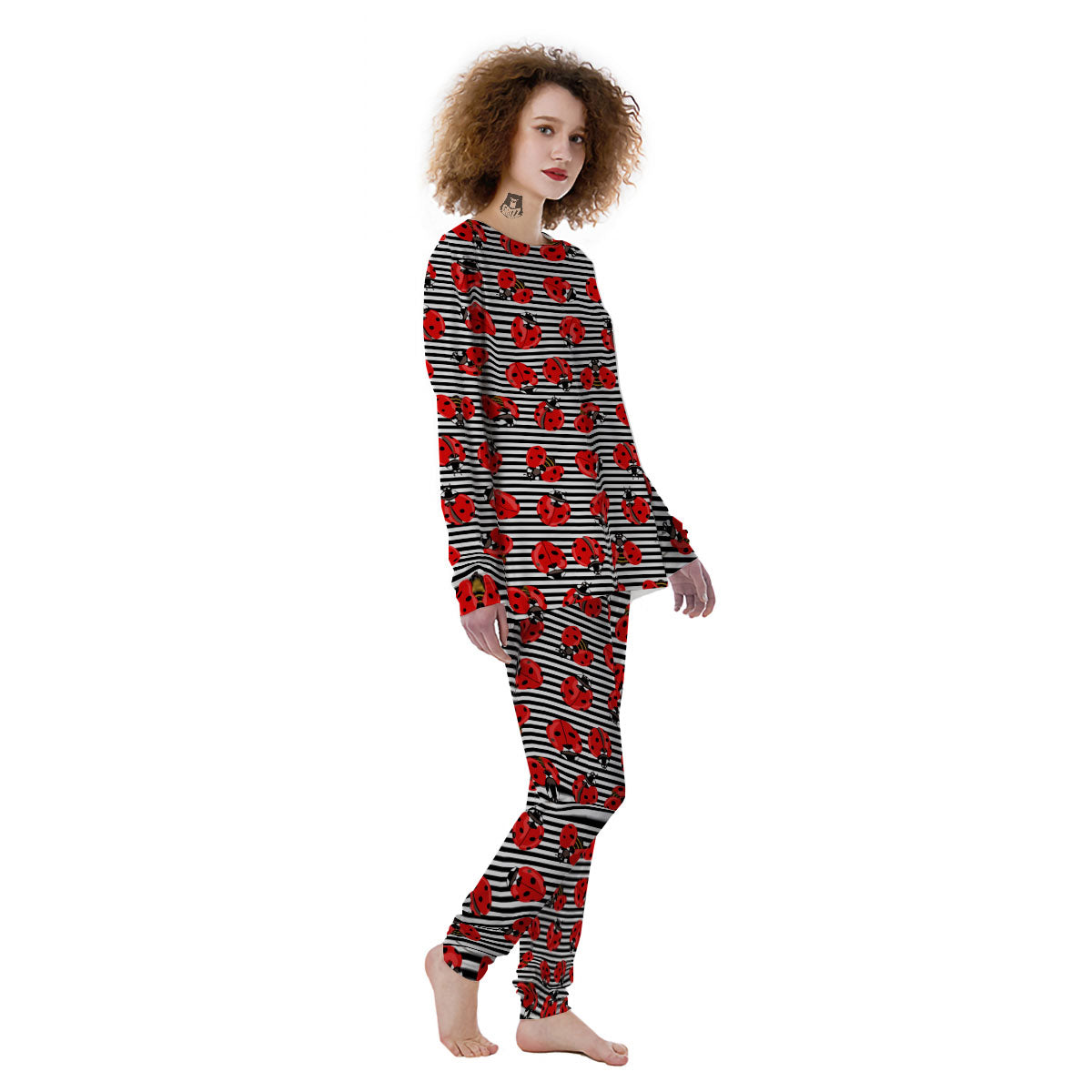 Striped Ladybug Print Pattern Women's Pajamas-grizzshop