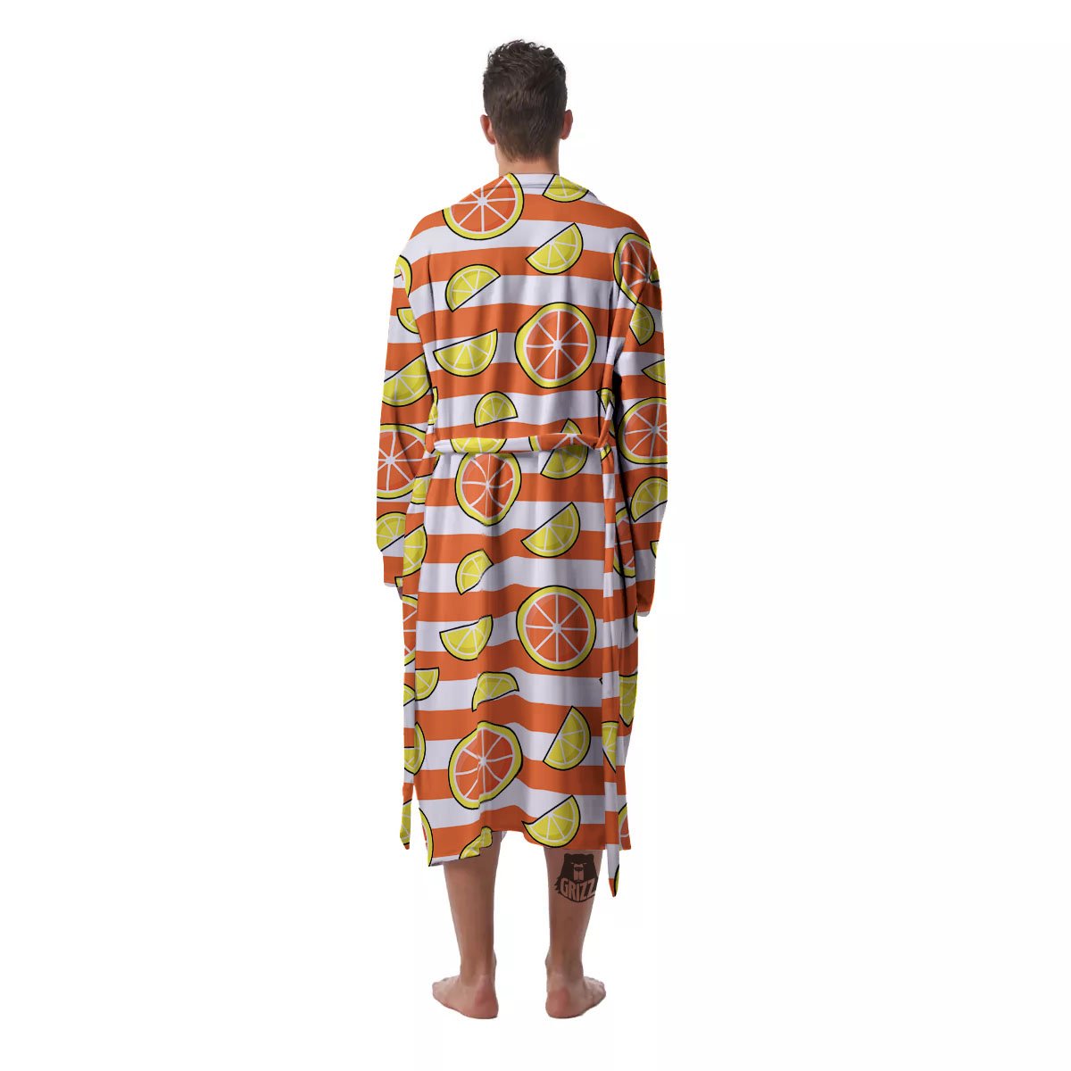 Striped Lemon And Orange Print Pattern Men's Robe-grizzshop