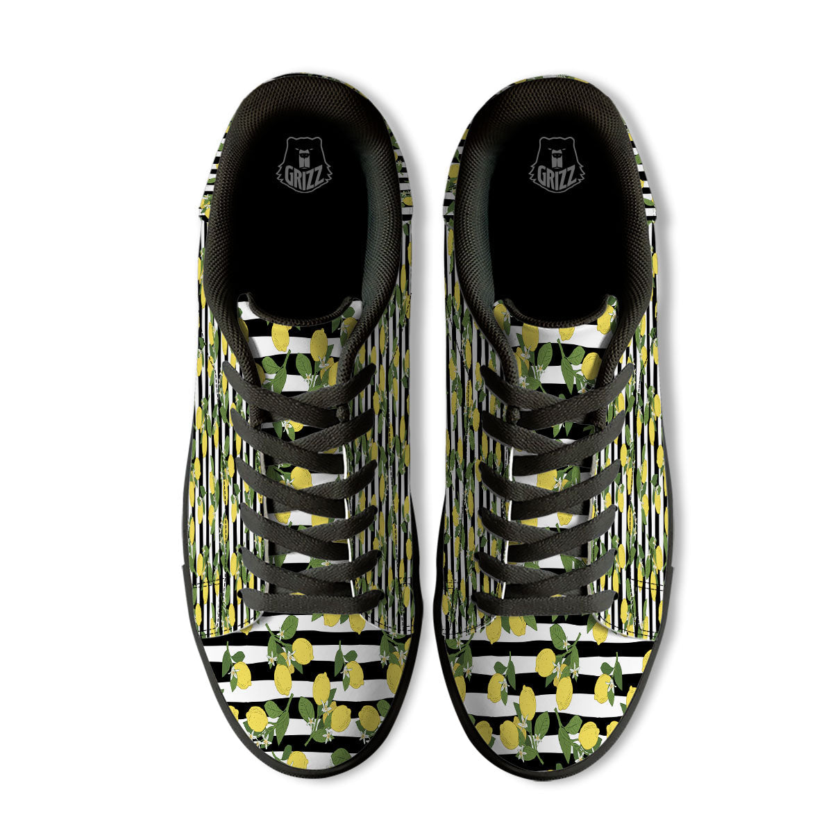 Striped Lemon Print Pattern Black Low Top Sneakers-grizzshop