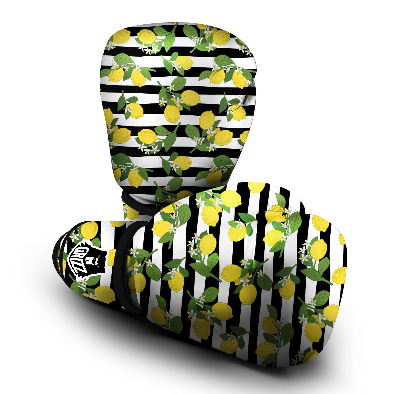 Striped Lemon Print Pattern Boxing Gloves-grizzshop
