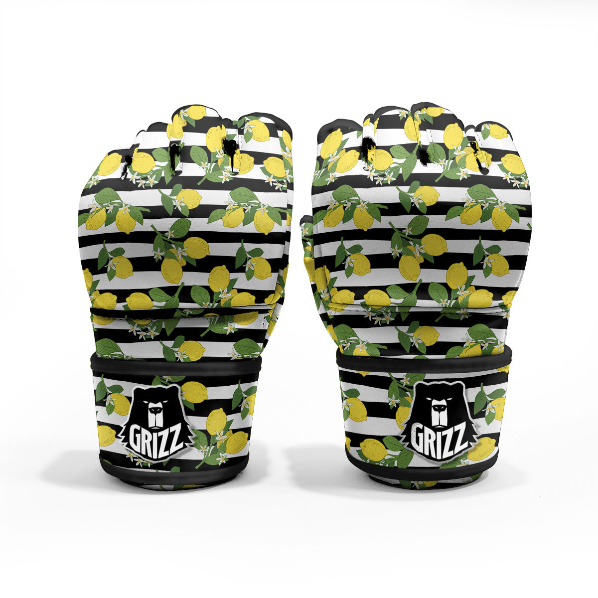 Striped Lemon Print Pattern MMA Gloves-grizzshop