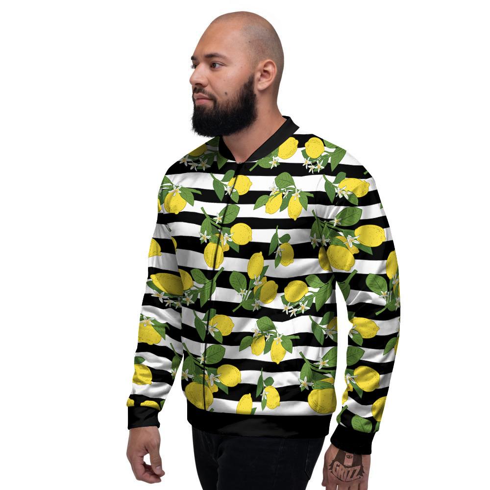 Striped Lemon Print Pattern Men's Bomber Jacket-grizzshop