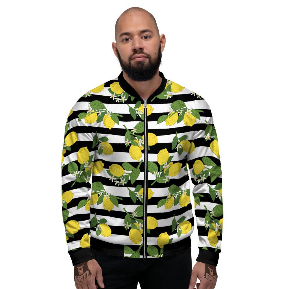 Striped Lemon Print Pattern Men's Bomber Jacket-grizzshop