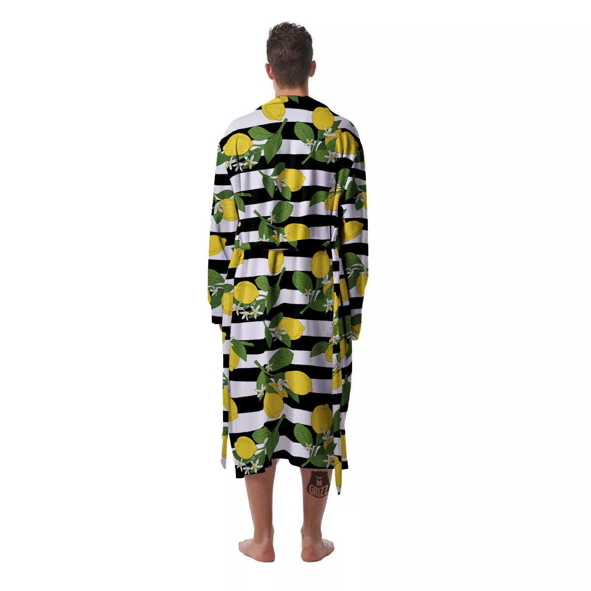 Striped Lemon Print Pattern Men's Robe-grizzshop