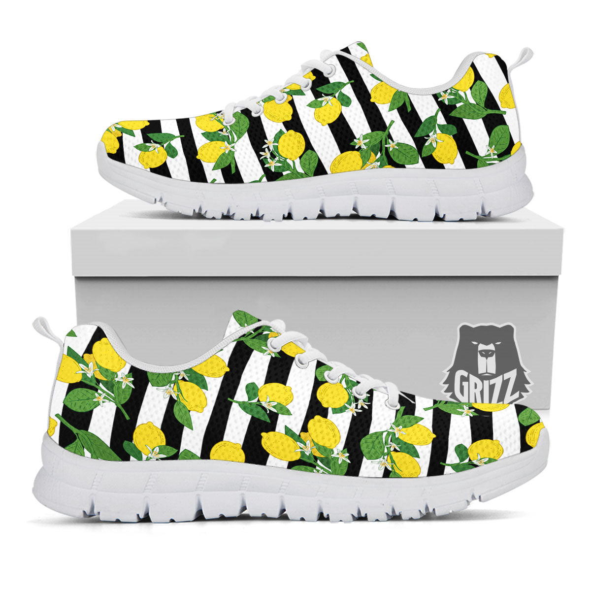 Striped Lemon Print Pattern White Sneaker-grizzshop