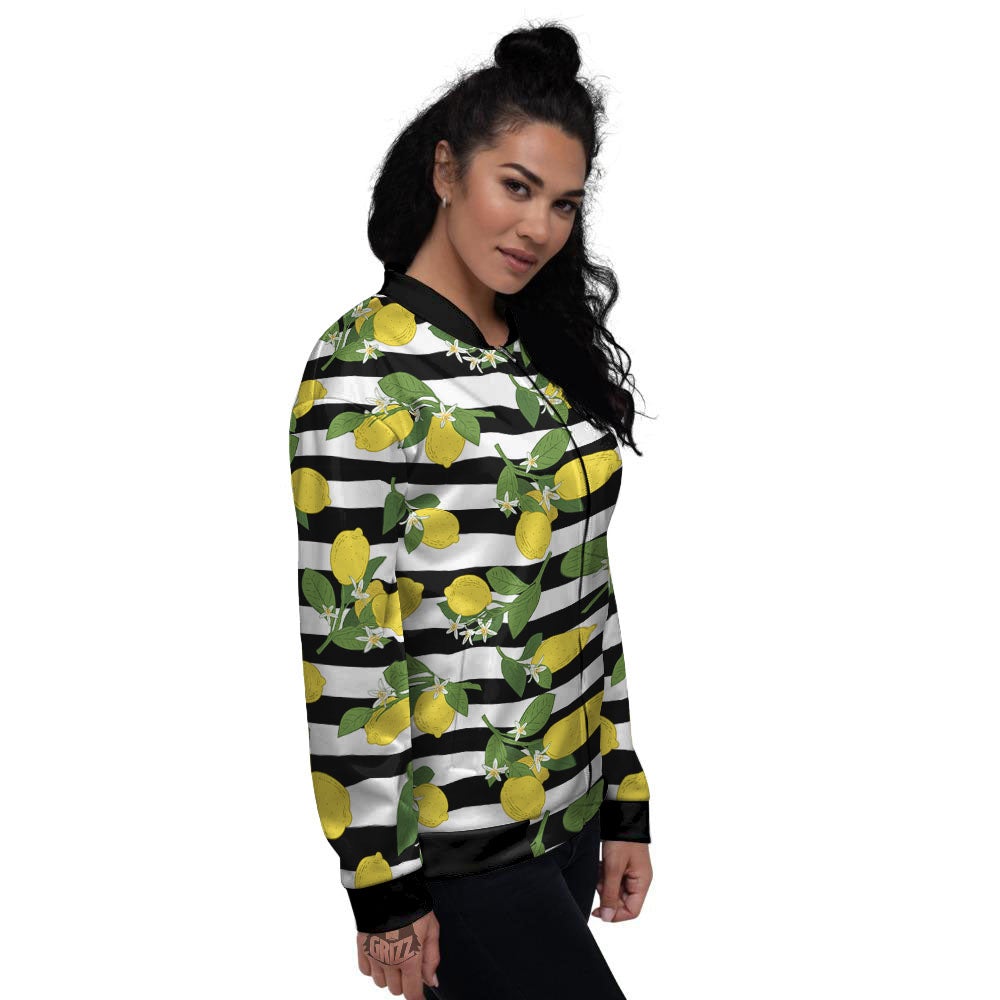Striped Lemon Print Pattern Women's Bomber Jacket-grizzshop